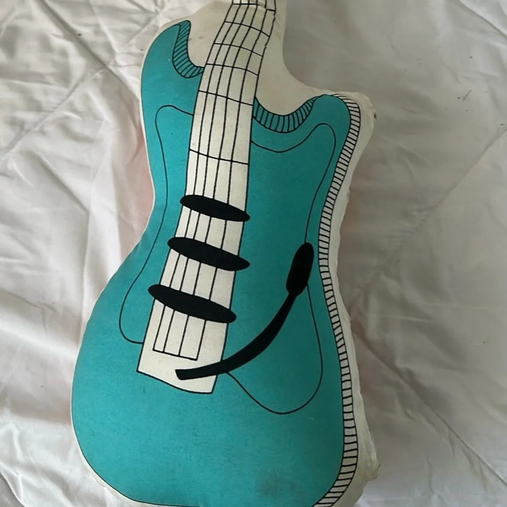 Orange and Turquoise Graphic Guitar Plush Pillow 2 sided
